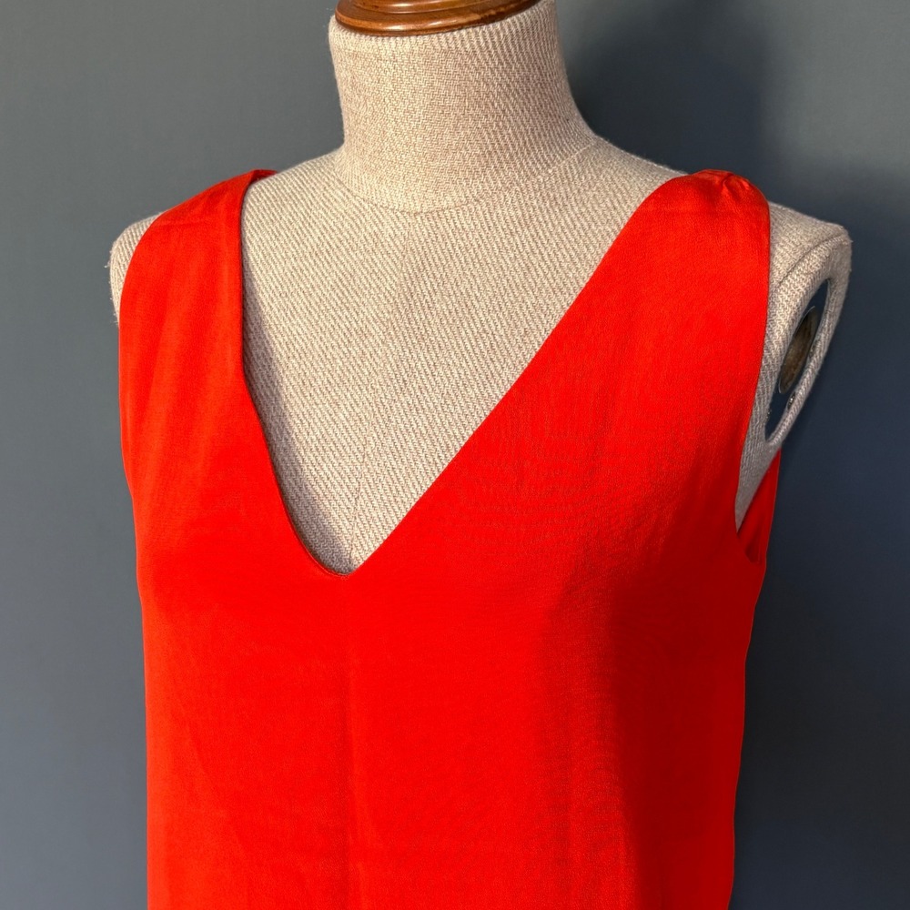 Ralph Lauren 100% Silk Shift Dress | Size 0 | Orange Red V-Neck‎
